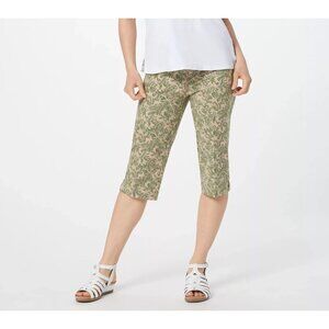 Isaac Mizrahi Live Tall 24/7 Stretch Printed Petal Pushers Sz 2 Tan Paisley NEW